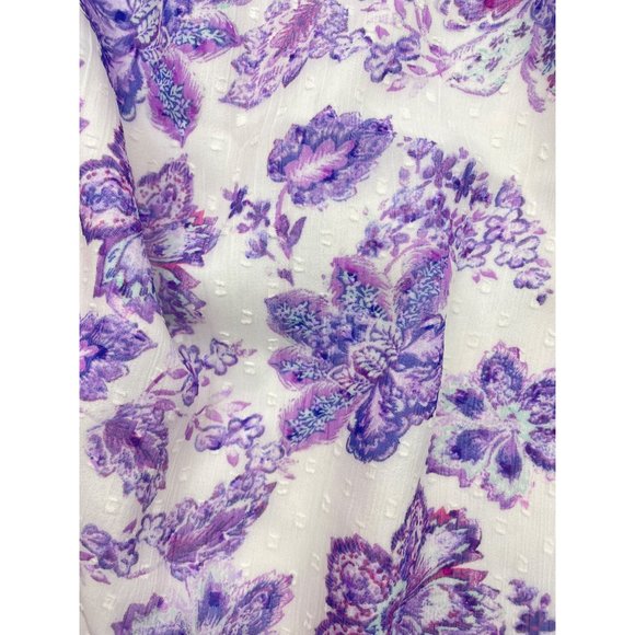 LOFT Women Petite Floral Clip Smocked Puff Sleeve Blouse Large - Picture 9 of 16